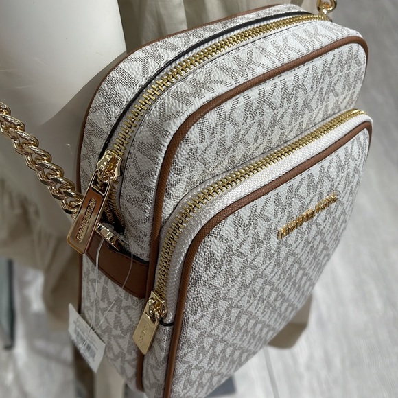 Michael Kors Jet Set Travel NS Chain Medium Logo Crossbody Bag Vanilla Color - Picture 14 of 16